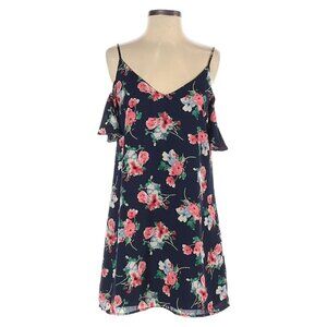 🌺 Design Lab Lord & Taylor Floral Navy Cold Shoulder Flutter Sleeve Mini Dress